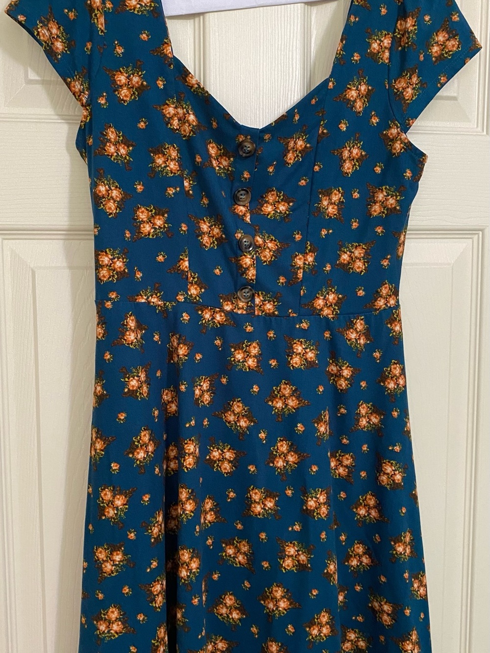 PIE IN THE SKY Teal Floral Button-Front Fit & Flare Dress